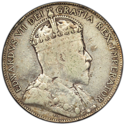 Canada 1910 Edwardian Leaves 50 Cents Half Dollar Silver Coin - F-15