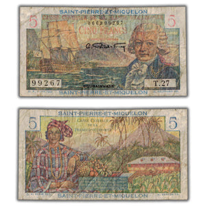 SOLD Saint Pierre & Miquelon N.D (1950-1960) 5 Francs Note P #22