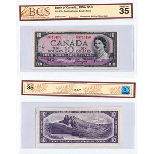 SOLD $10 1954 Bank of Canada Note Devil Face Note BC-32b - BCS VF-35
