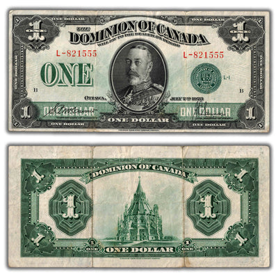 $1 1923 Dominion of Canada Note Green Seal Series L DC-25j - VF