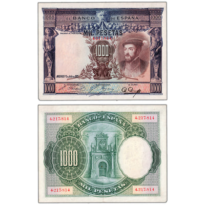 Spain 1925 1000 Pesetas Note P #70c - EF+ (missing corner tip)