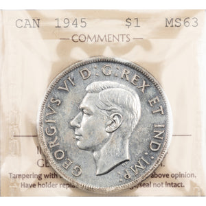 SOLD Canada 1945 $1 Silver Dollar Coin - ICCS MS-63
