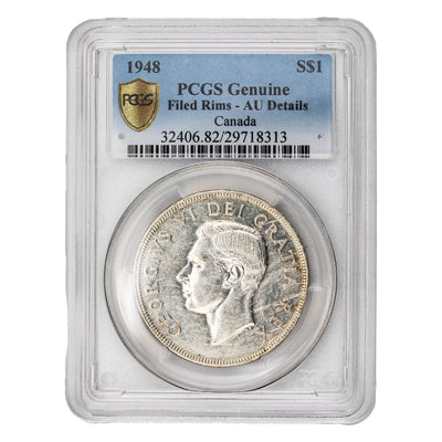 SOLD Canada 1948 $1 Silver Dollar Coin Key Date! - PCGS AU Details (filed rims)