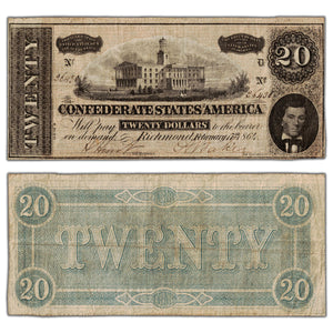 SOLD United States 1864 Confederate States of America $20 Twenty Dollars Note T-67 - VF