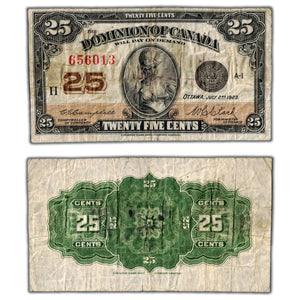 SOLD 25 Cents 1923 Dominion of Canada Shinplaster Note DC-24d - Pinholes