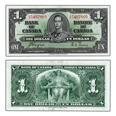 $1 1937 Bank of Canada Note Coyne-Towers O/N Prefix BC-21d - AU/UNC