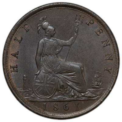 Great Britain 1861 1/2 Half Penny Coin - UNC