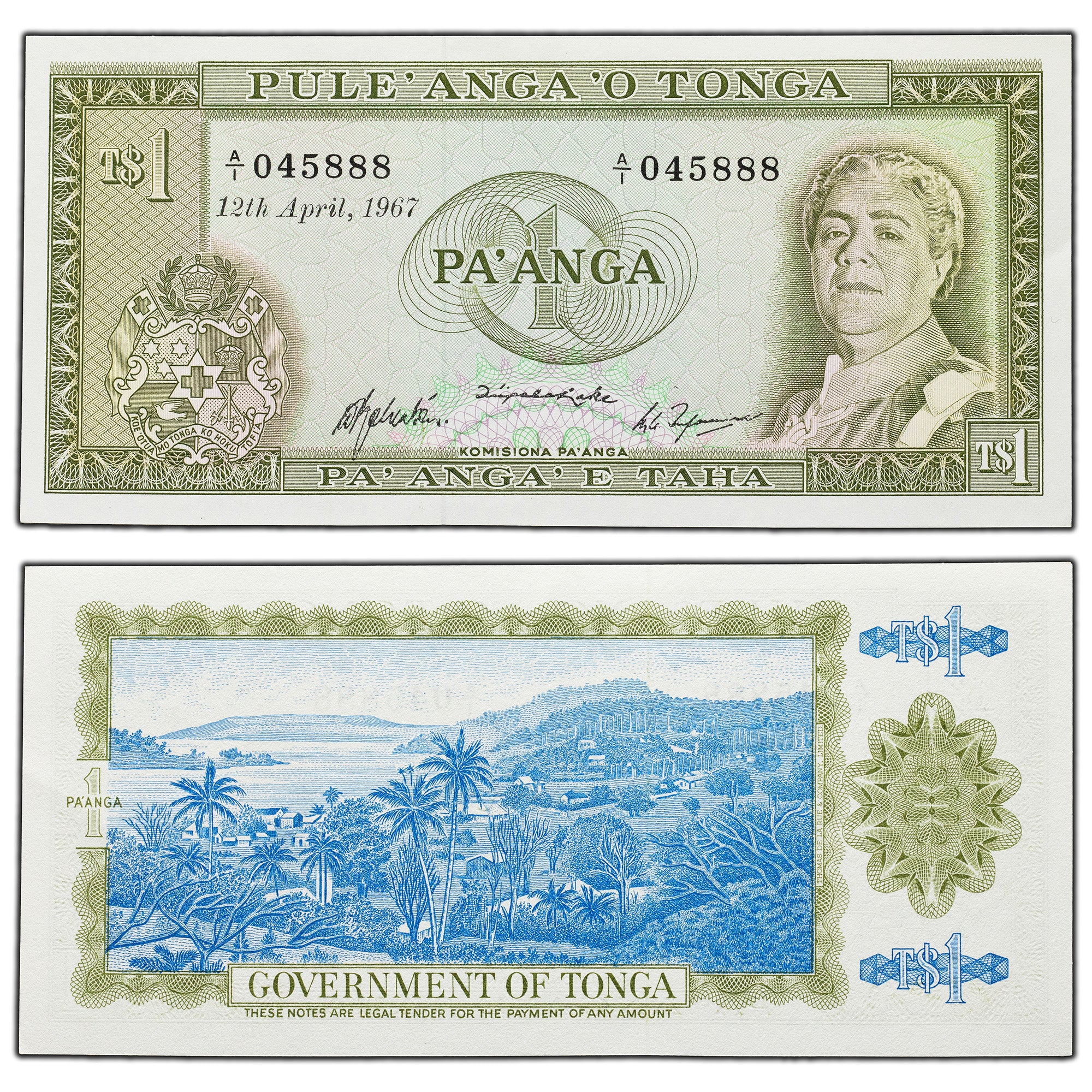 SOLD Tonga 1967 1 One Pa'anga Note P #14a - UNC - The Toronto Coin Shop