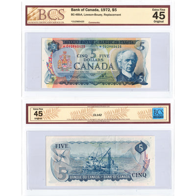 SOLD $5 1972 Bank of Canada Note *CU Replacement Prefix BC-48bA - BCS EF-45