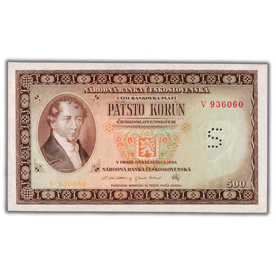Czechoslovakia 1946 500 Korun Specimen Note P #73s