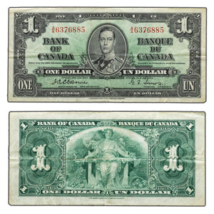 SOLD $1 1937 Bank of Canada Note Osborne Signature A/A Prefix BC-21a - VF