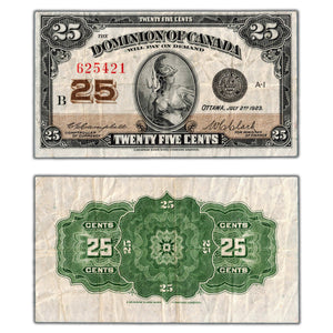 SOLD 25 Cents 1923 Dominion of Canada Note Shinplaster DC-24d - VF
