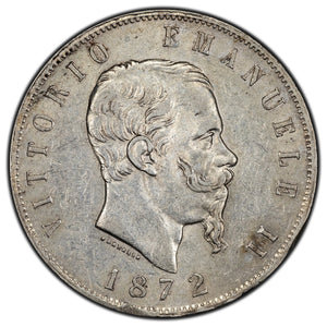 SOLD Italy 1872 M BN 5 Lire Silver Coin KM #8.3 - Rim Hits