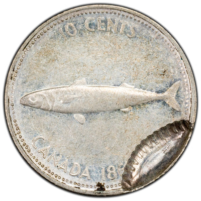 Canada 1967 10 Cents Dime Silver Coin - Error Partial Brockage