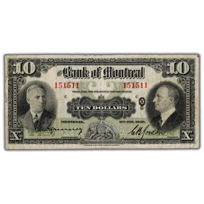 $10 1938 Bank of Montreal Canada Chartered Note CH #505-62-04