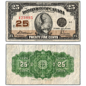 SOLD 25 Cents 1923 Dominion of Canada Shinplaster Note DC-24c - F/VF
