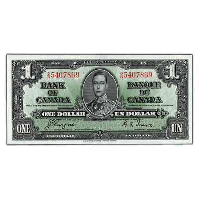 $1 1937 Bank of Canada Note Coyne-Towers O/N Prefix BC-21d - AU/UNC