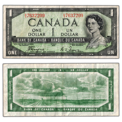 $1 1954 Bank of Canada Note Devil Face B/A Prefix BC-29a - VF