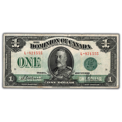 $1 1923 Dominion of Canada Note Green Seal Series L DC-25j - VF