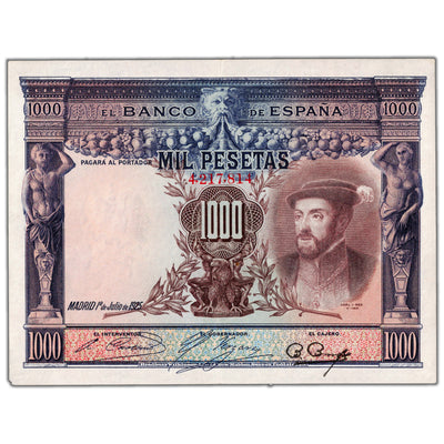 Spain 1925 1000 Pesetas Note P #70c - EF+ (missing corner tip)