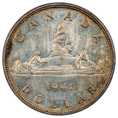Canada 1947 Blunt 7 $1 Silver Dollar Coin - Almost Uncirculated