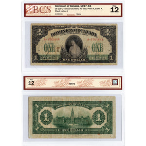 $1 1917 Dominion of Canada Note No Seal Prefix A DC-23b-i - BCS F-12