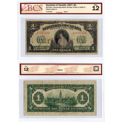 $1 1917 Dominion of Canada Note No Seal Prefix A DC-23b-i - BCS F-12