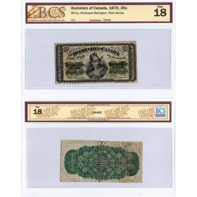 25 Cents 1870 Dominion of Canada Shinplaster Note Plain DC-1c - BCS F-18