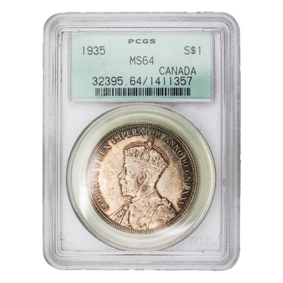 SOLD Canada 1935 $1 Silver Dollar Coin First Year of Issue! - PCGS MS-64