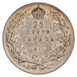 Canada 1910 25 Cents Quarter Silver Coin - Reverse Scratches
