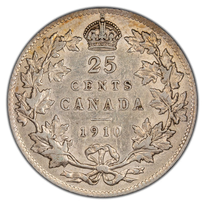 Canada 1910 25 Cents Quarter Silver Coin - Reverse Scratches
