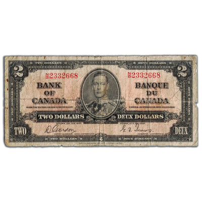 $2 1937 Bank of Canada Note Gordon-Towers N/B Prefix BC-22b - Filler