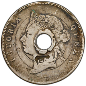 SOLD Hong Kong 1890 50 Cents Silver Coin - Holed