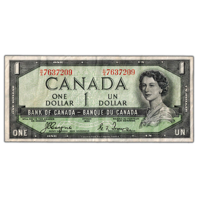 $1 1954 Bank of Canada Note Devil Face B/A Prefix BC-29a - VF