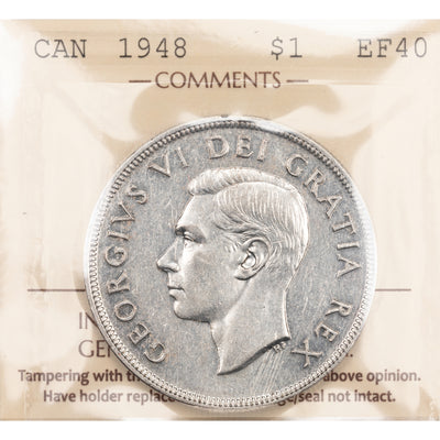 SOLD Canada 1948 $1 Silver Dollar Coin - Key Date - ICCS EF-40