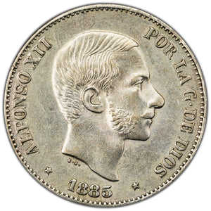 SOLD Philippines 1885 50 Centimos Silver Coin KM #150 - Lightly Cleaned