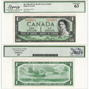 SOLD $1 1954 Bank of Canada Note Devil Face M/A Prefix BC-29b - Legacy UNC-63