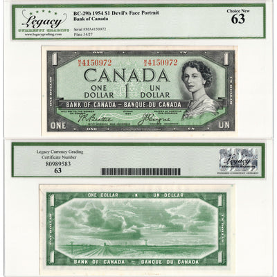 SOLD $1 1954 Bank of Canada Note Devil Face M/A Prefix BC-29b - Legacy UNC-63