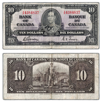 $10 1937 Bank of Canada Note Gordon-Towers Y/D Prefix BC-24b - Circulated