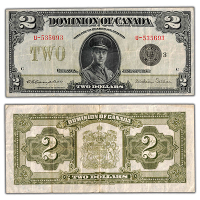 SOLD $2 1923 Dominion of Canada Note Black Seal Series U DC-26j - VF