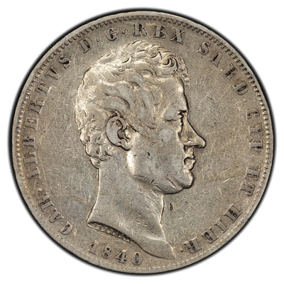 SOLD Italy Sardinia 1840 Genoa 5 Lire Silver Coin KM #130