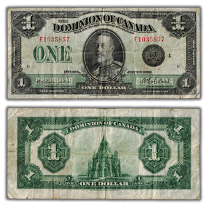 SOLD $1 1923 Dominion of Canada Note Black Seal Series F DC-25o - Minor Edge Tears
