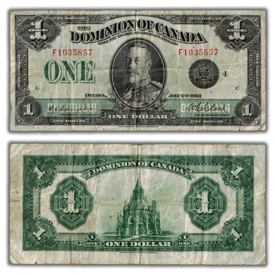 SOLD $1 1923 Dominion of Canada Note Black Seal Series F DC-25o - Minor Edge Tears