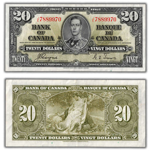 SOLD $20 1937 Bank of Canada Note Coyne-Towers J/E Prefix BC-25c - EF