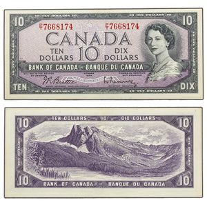SOLD $10 1954 Bank of Canada Note Beattie-Rasminsky P/T Prefix BC-40b - EF/AU
