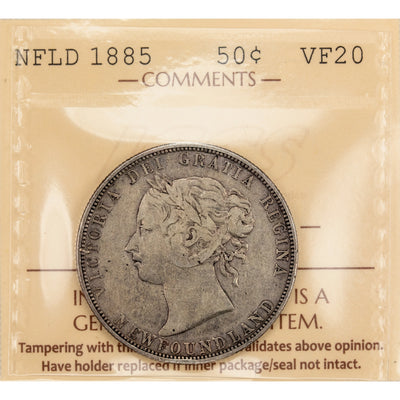 Newfoundland 1885 50 Cents Half Dollar Silver Coin - ICCS VF-20