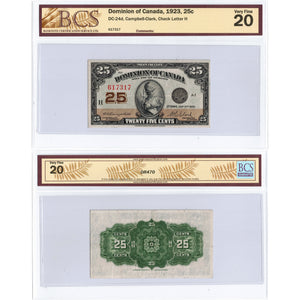 SOLD 25 Cents 1923 Dominion of Canada Shinplaster Note DC-24d - BCS VF-20