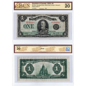 $1 1923 Dominion of Canada Note Black Seal Series E DC-25o - BCS VF-20