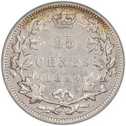 SOLD Canada 1894 25 Cents Quarter Silver Coin - Cleaned