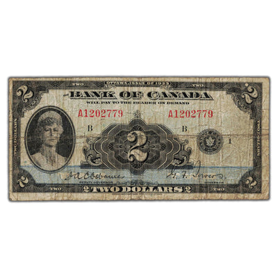 SOLD $2 1935 Bank of Canada Note English Text BC-3 - Circulated